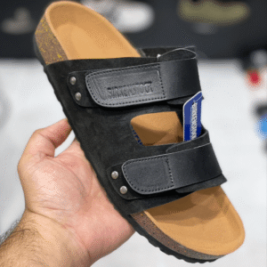 Black Uji Nubuck Suede Leather Birkenstock Slides - First Copy