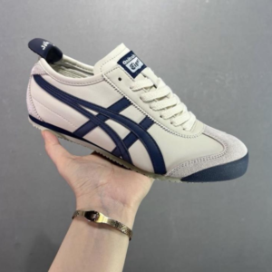 Men And Women Mexico 66 Slip On Cream Navy Sneakers - First Copy