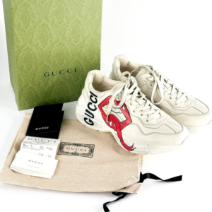 Men And Women Rhyton Gucci Leather Sneakers With Lip Print - First Copy